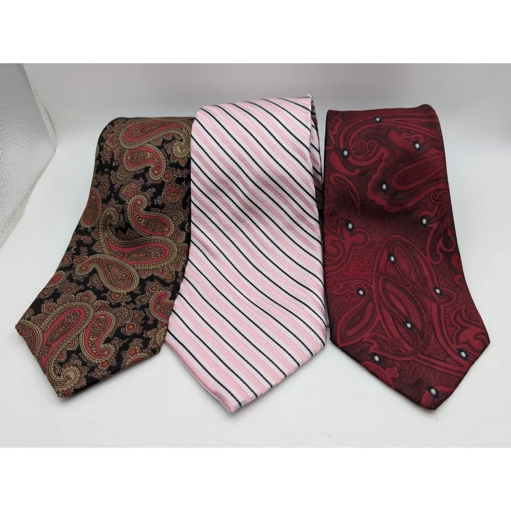 Chaps Tie Lot Of 3 Brand Mix  Striped Pink Silver, Red Black , Rhode Royce